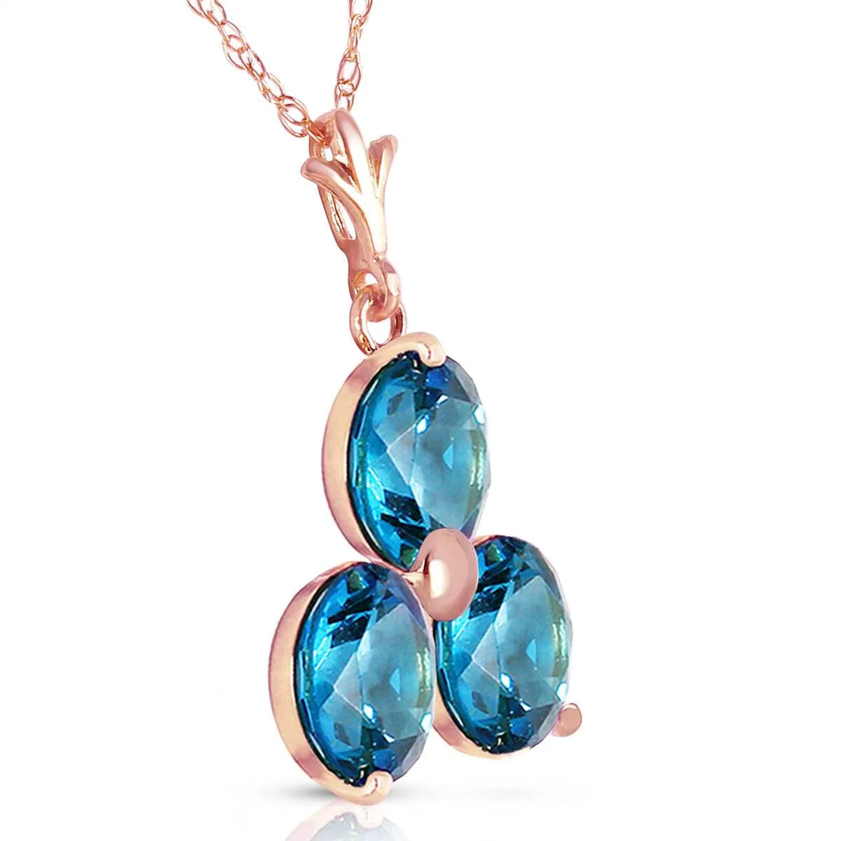 14K Solid Rose Gold Blue Topaz Necklace Certified Limited Edition