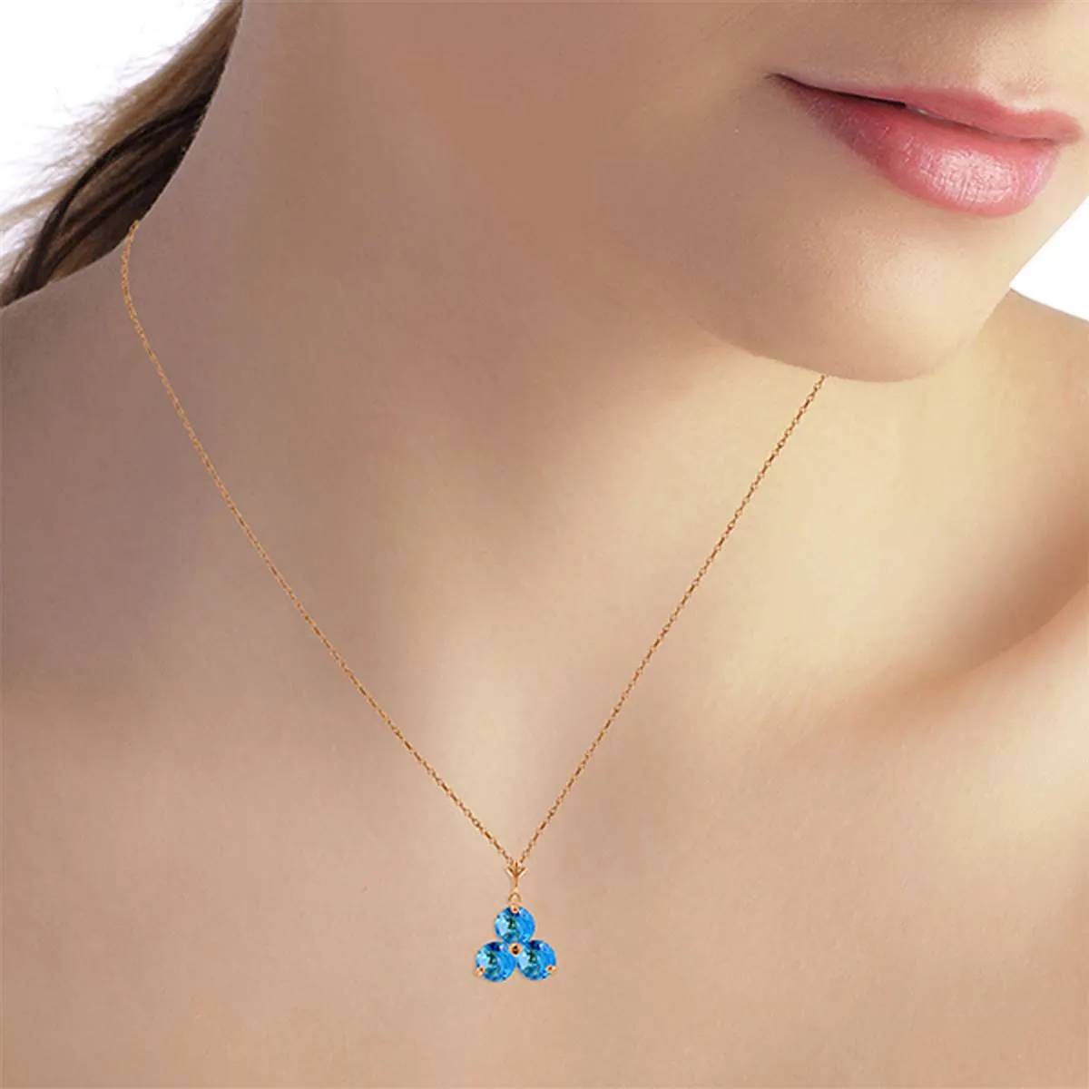 14K Solid Rose Gold Blue Topaz Necklace Certified Limited Edition