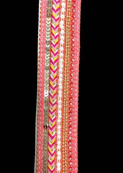 1.5" Beaded Pink Embroidered Guitar Strap