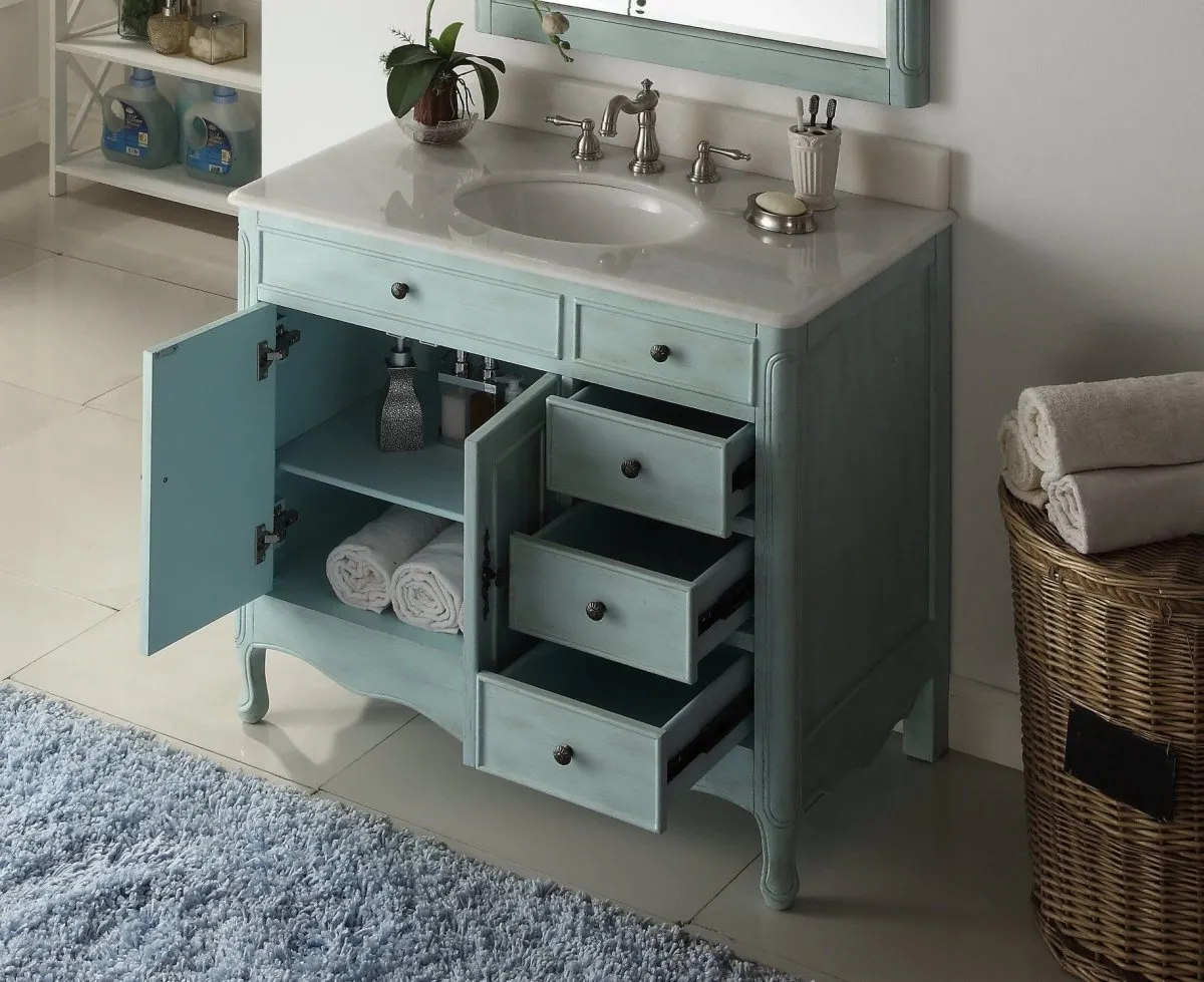 38 Inch Distressed Light Blue Cottage Style Daleville Bathroom Sink Vanity