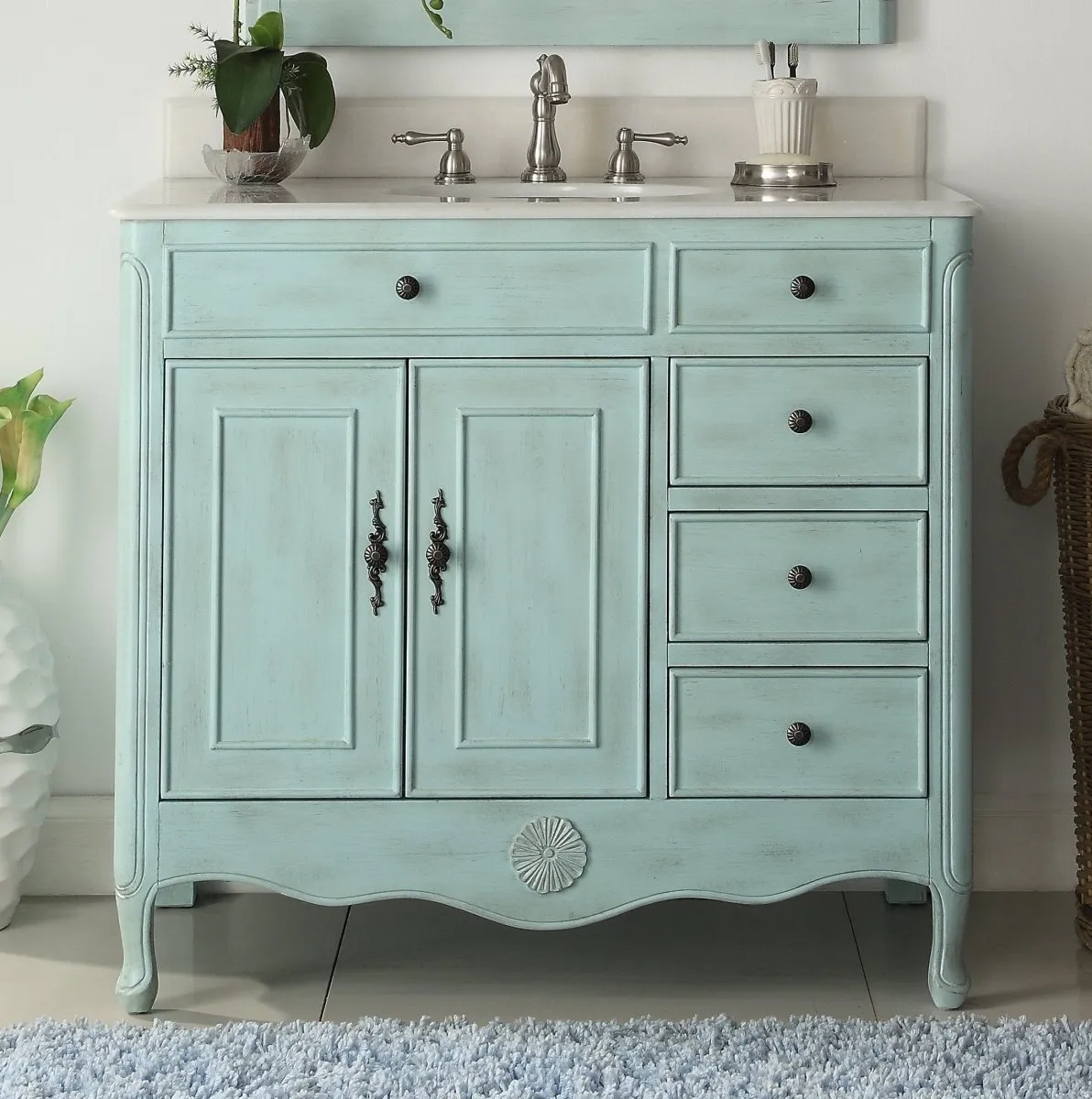 38 Inch Distressed Light Blue Cottage Style Daleville Bathroom Sink Vanity