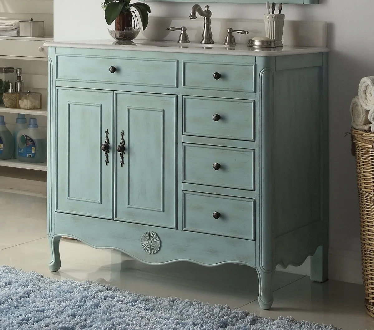 38 Inch Distressed Light Blue Cottage Style Daleville Bathroom Sink Vanity