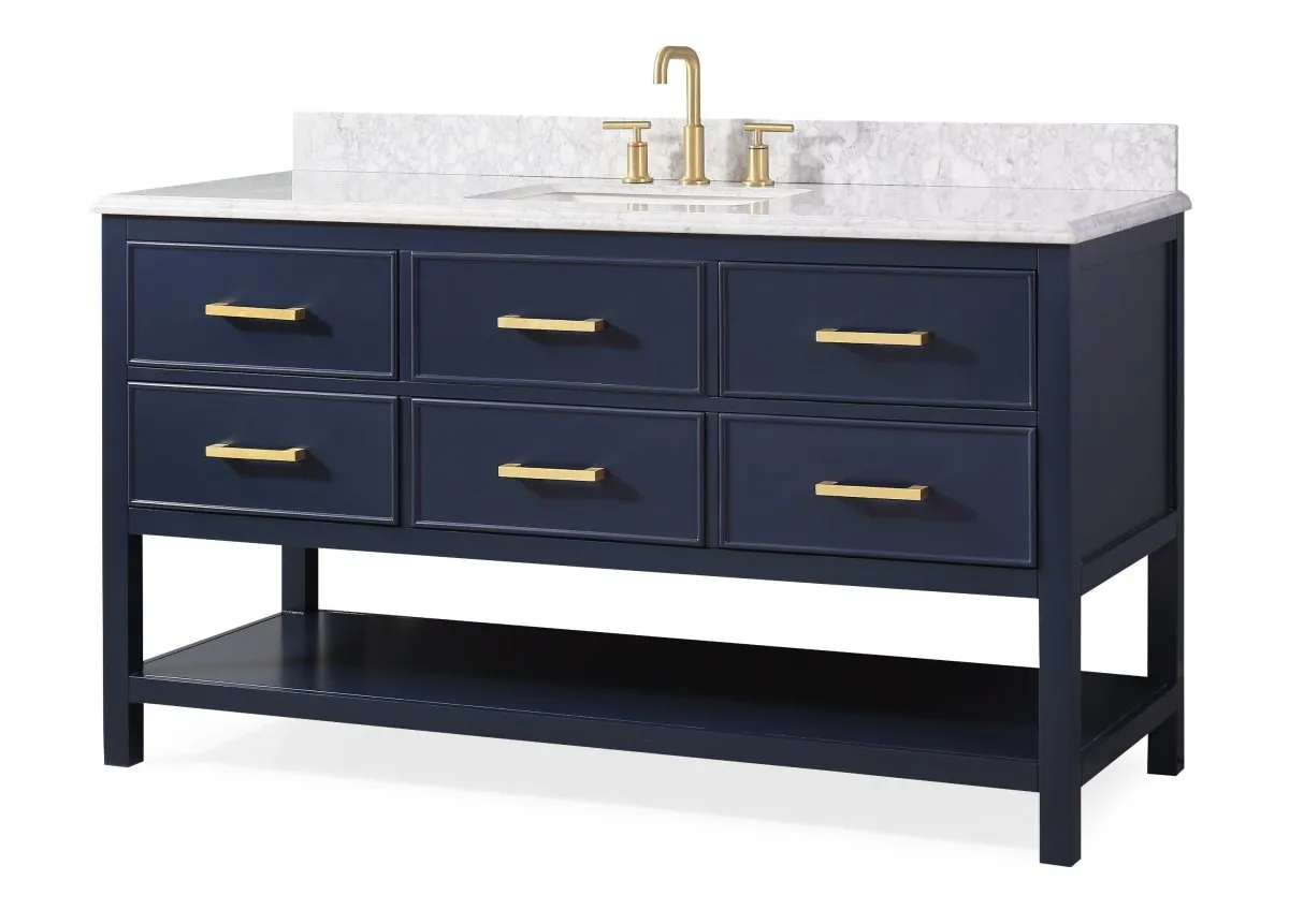 60"  Tennant Brand Italian Carrara Navy Blue Color Finish Single Sink Vanity - Aruzza  # 2822-S60NB