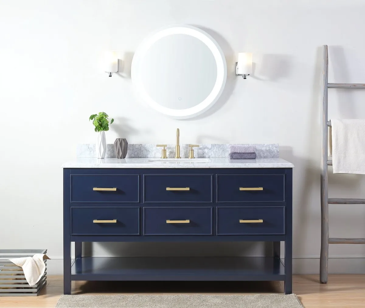 60"  Tennant Brand Italian Carrara Navy Blue Color Finish Single Sink Vanity - Aruzza  # 2822-S60NB