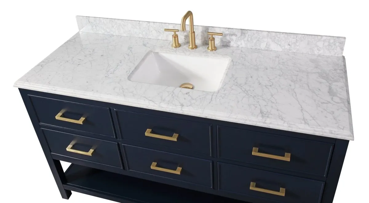 60"  Tennant Brand Italian Carrara Navy Blue Color Finish Single Sink Vanity - Aruzza  # 2822-S60NB