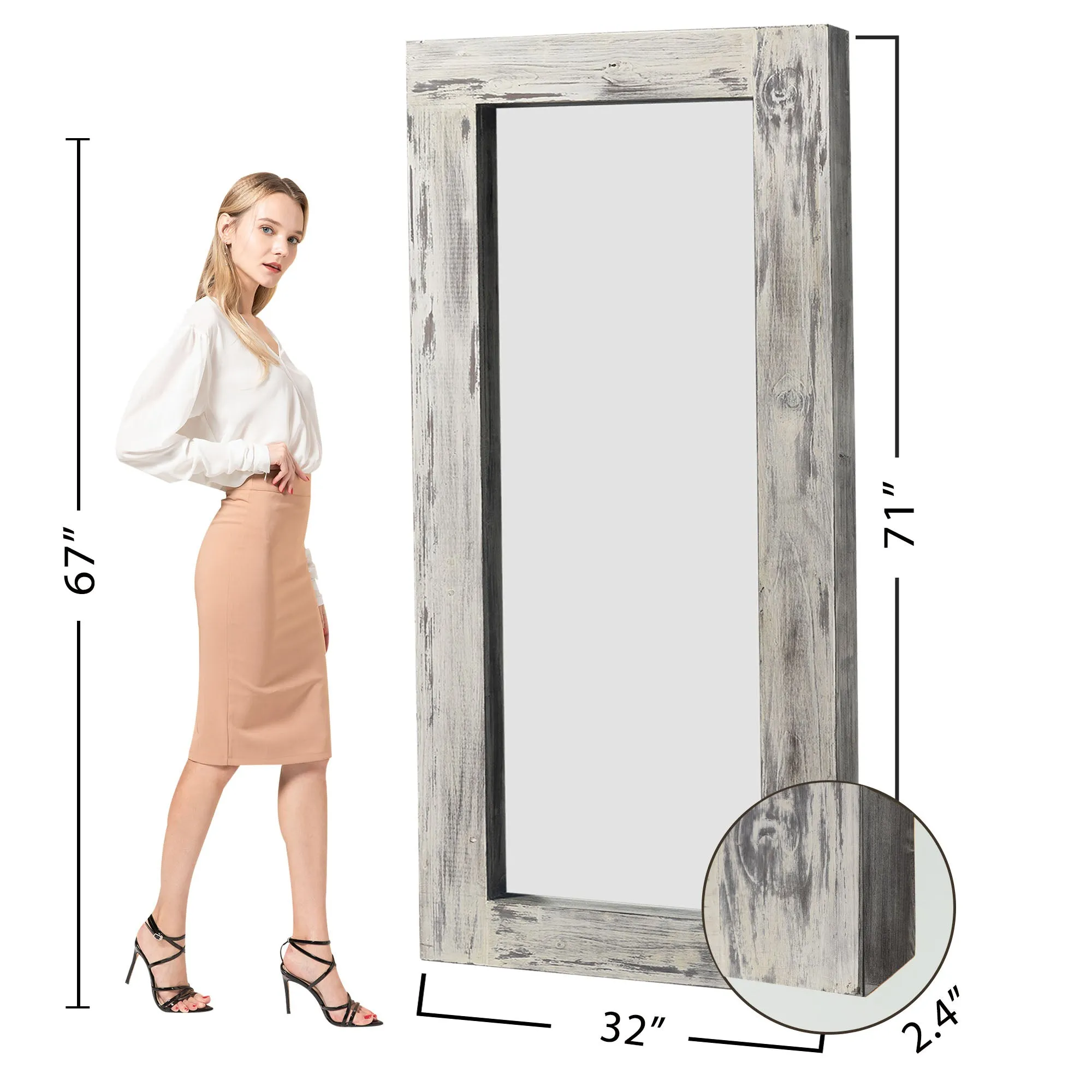 71-in H x 31-in W Oversized Wood Mirror