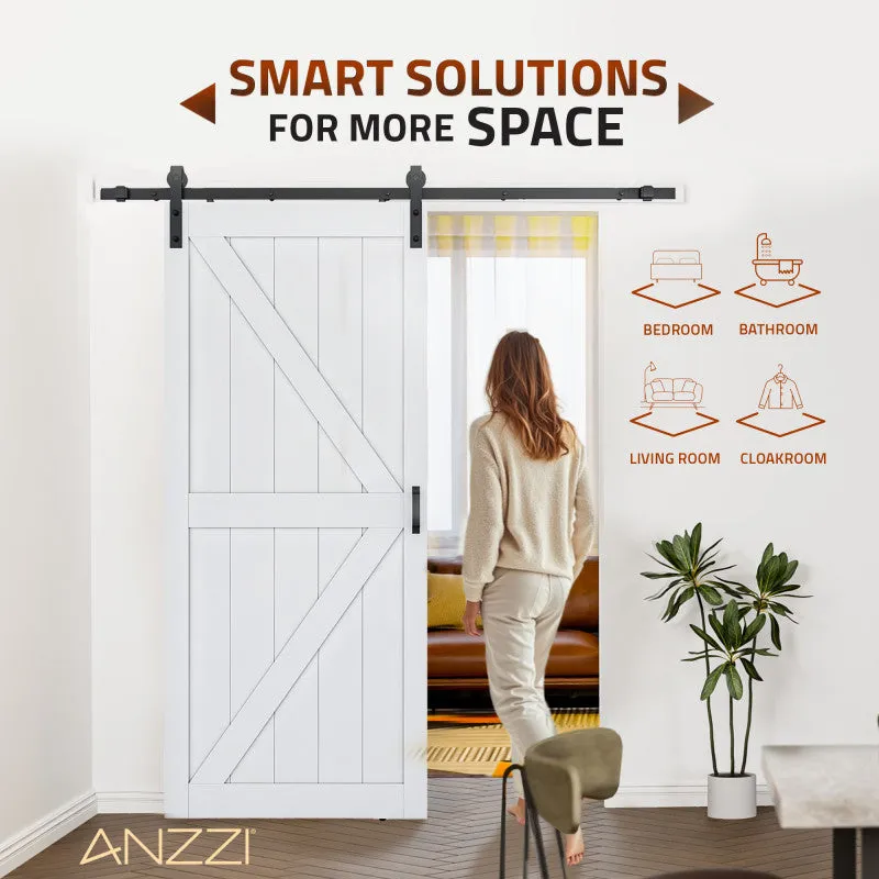ANZZI ANZZI Heavy Duty Sturdy Sliding Barn Door - 36x84'' White Sliding MDF Single Barn Door - Solid Core MDF   PVC - Knockdown Design - Hardware Kit Included