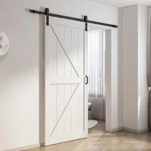 ANZZI ANZZI Heavy Duty Sturdy Sliding Barn Door - 36x84'' White Sliding MDF Single Barn Door - Solid Core MDF   PVC - Knockdown Design - Hardware Kit Included