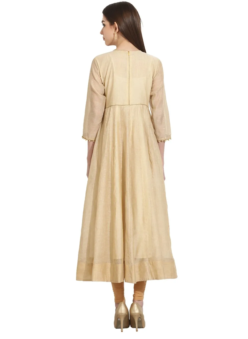 Beige 3/4Th Sleeve Khadi Anarkali Kurta