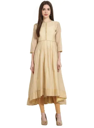Beige 3/4Th Sleeve Khadi Anarkali Kurta