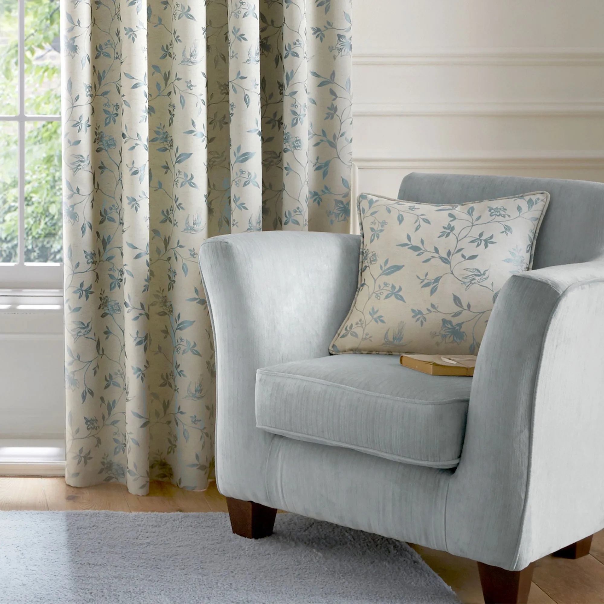 Bird Trail Cushion by Curtina in Duck Egg 43 x 43cm