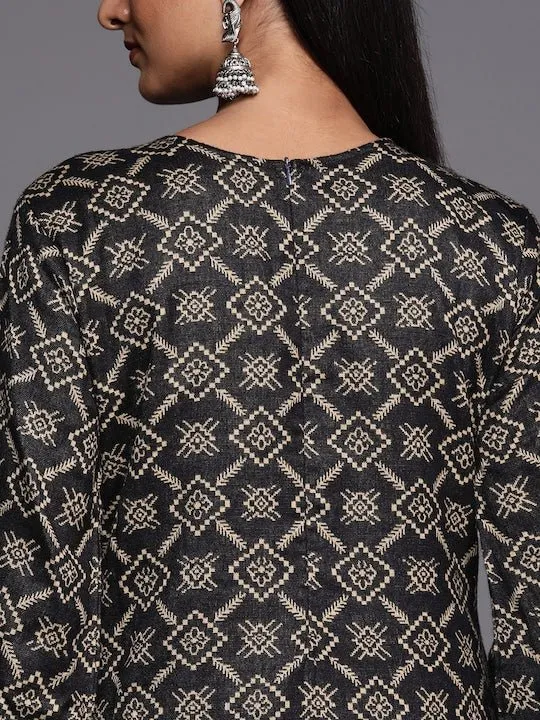 Black & Beige Woven Pashmina Winter Wear Unstitched Dress Material