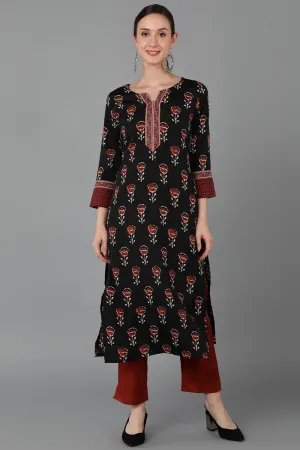 Black Polyester Straight Kurta