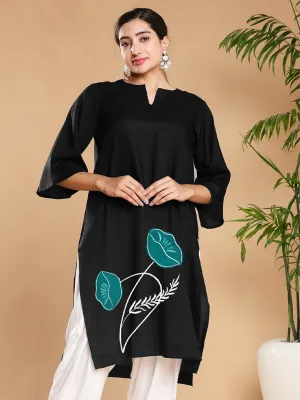 Black Rayon LongKurta - BlueDandelions