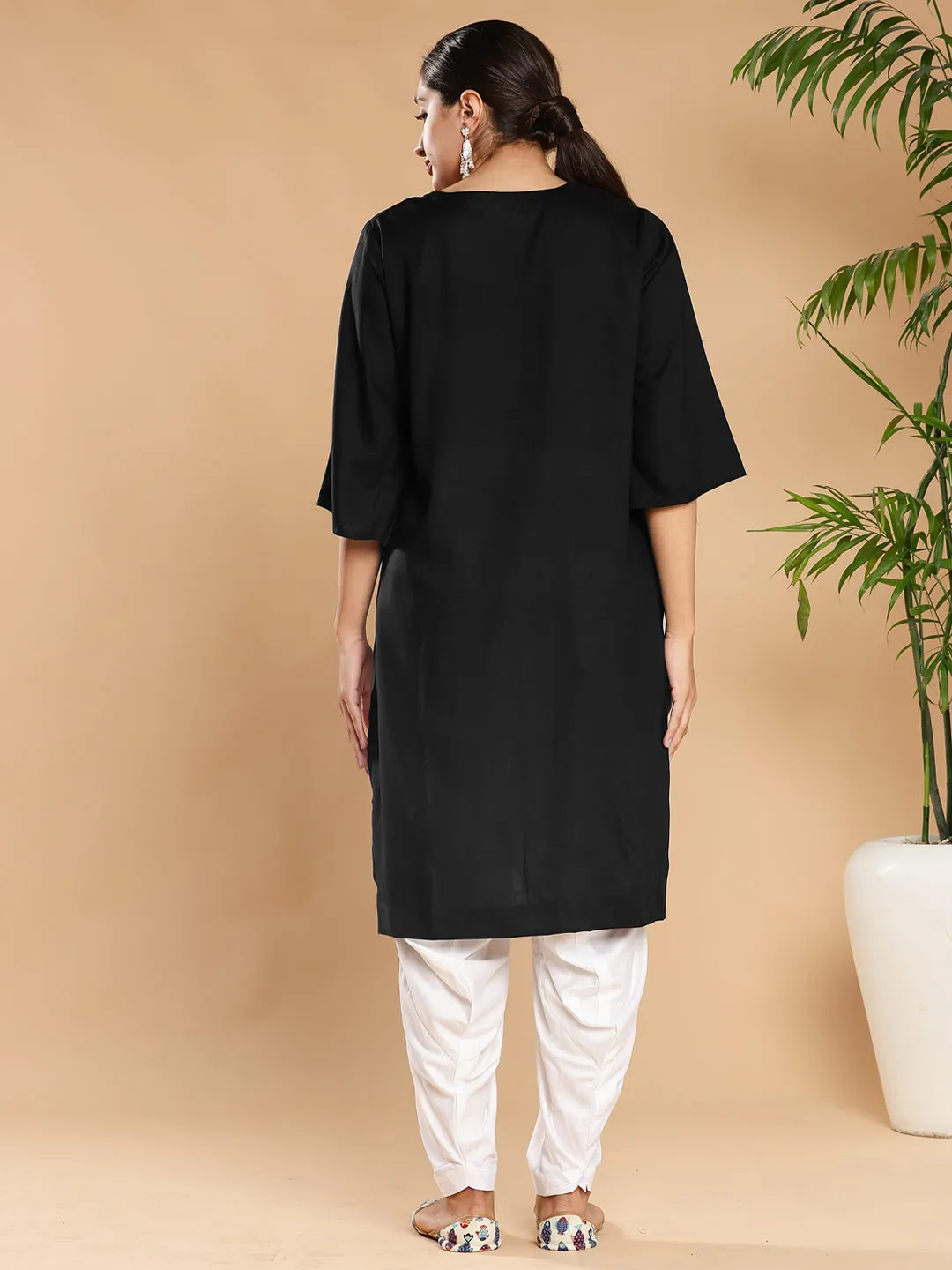 Black Rayon LongKurta - BlueDandelions