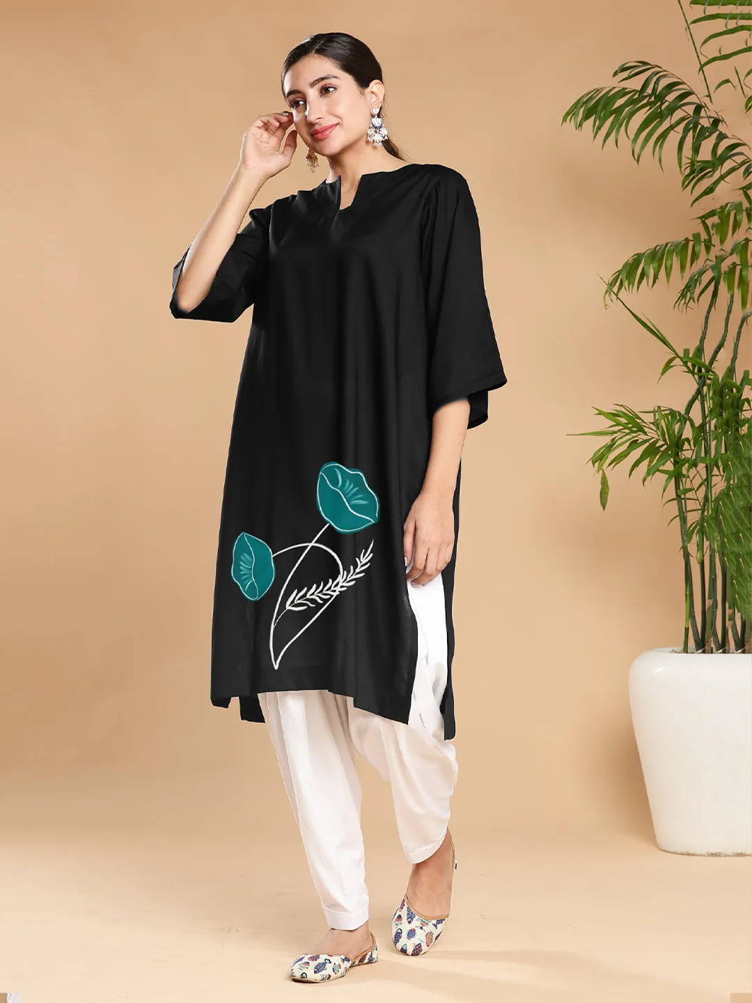 Black Rayon LongKurta - BlueDandelions