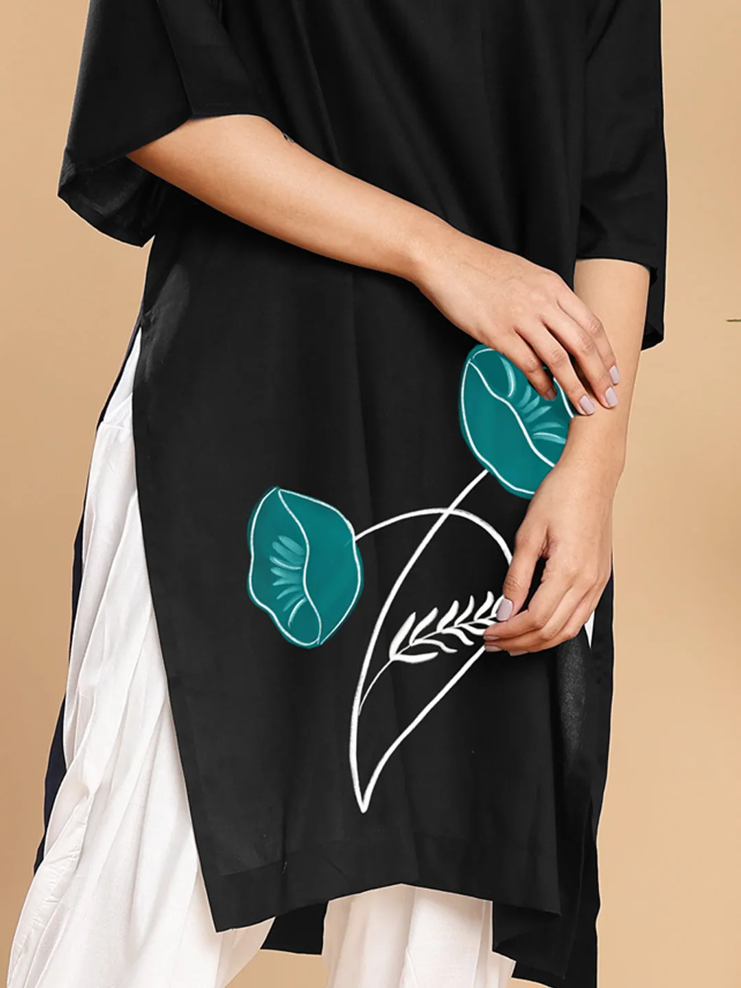 Black Rayon LongKurta - BlueDandelions