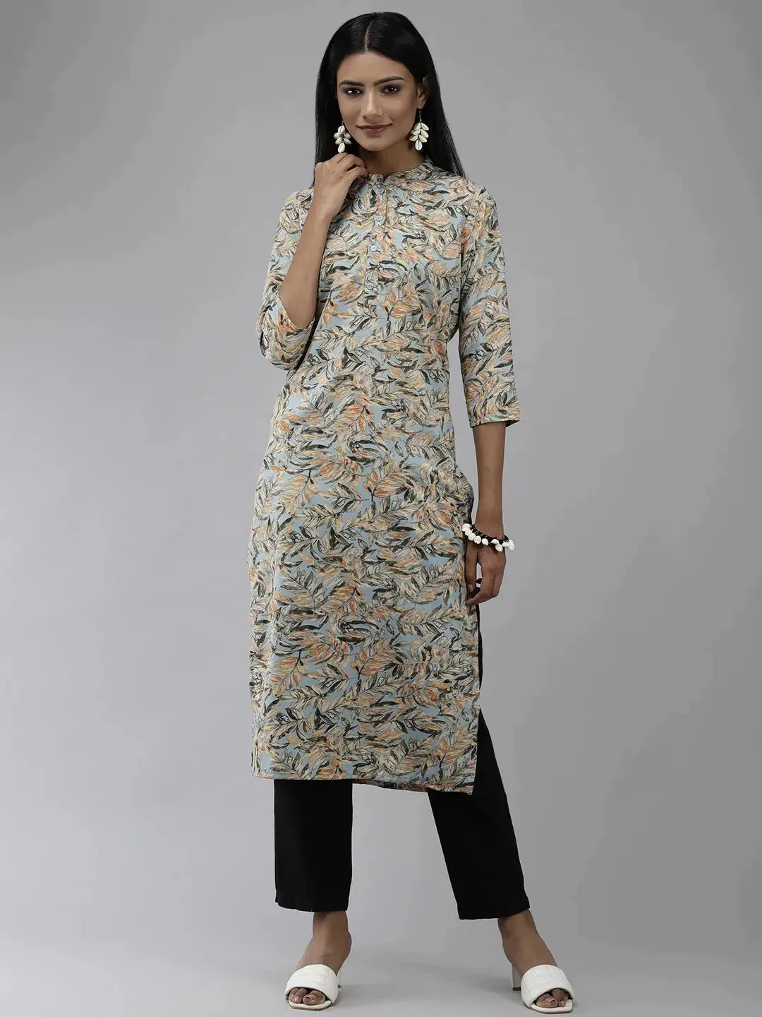 Blue Floral Printed Kurta