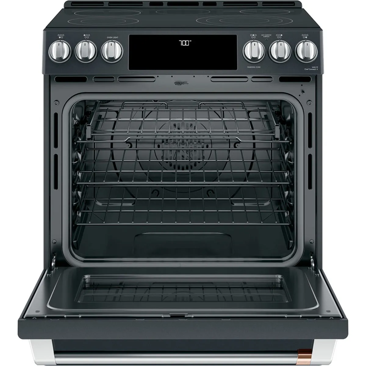 Cafe 33" Counter Depth Fridge, Electric Range and Dishwasher - Matte Black