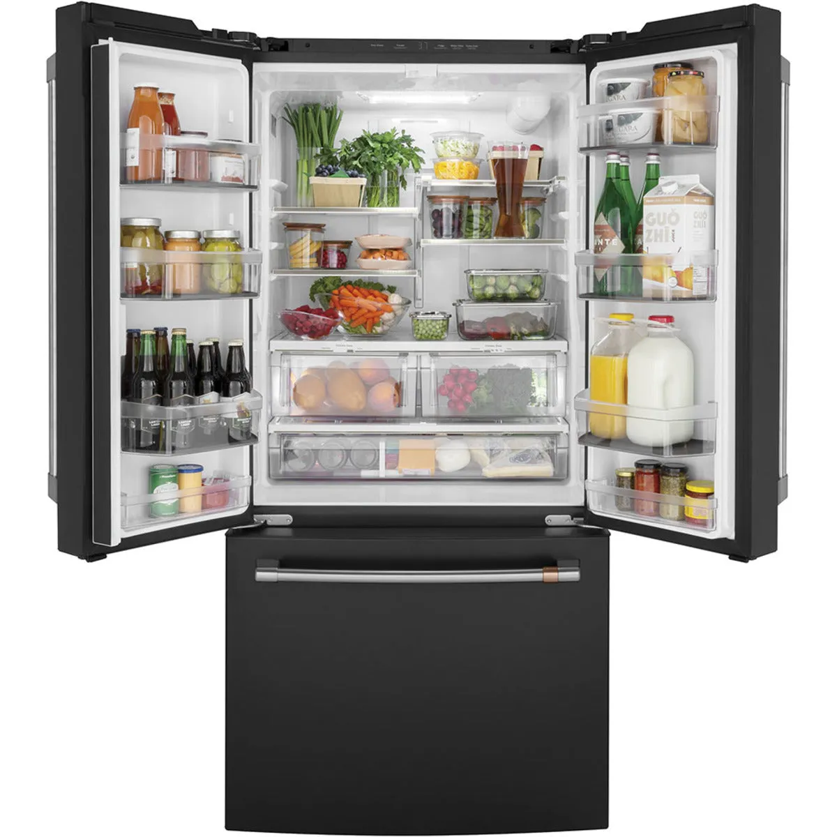Cafe 33" Counter Depth Fridge, Electric Range and Dishwasher - Matte Black