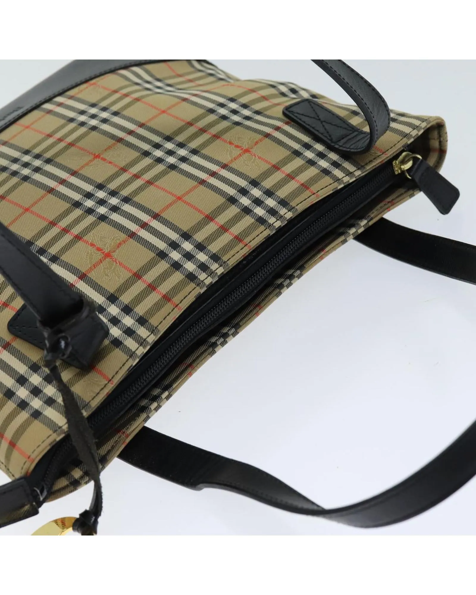 Canvas Tote Bag with Nova Check Pattern and Charm Accessory