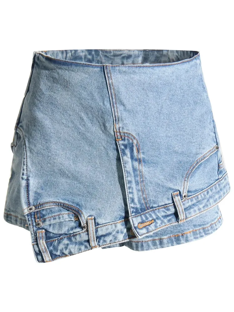 Casual Mini Slimming Denim Shorts For Women High Waist Spliced Pockets Streetwear Short Trousers Female Fashion
