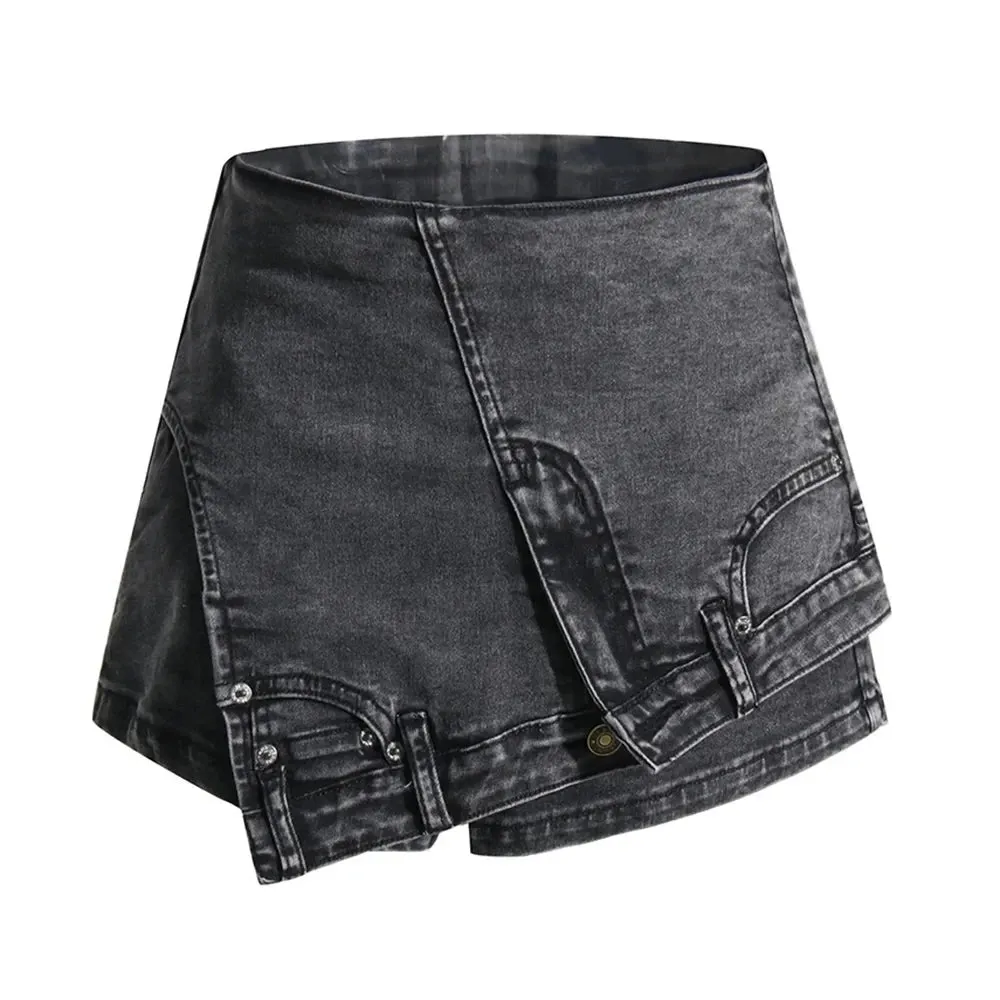 Casual Mini Slimming Denim Shorts For Women High Waist Spliced Pockets Streetwear Short Trousers Female Fashion