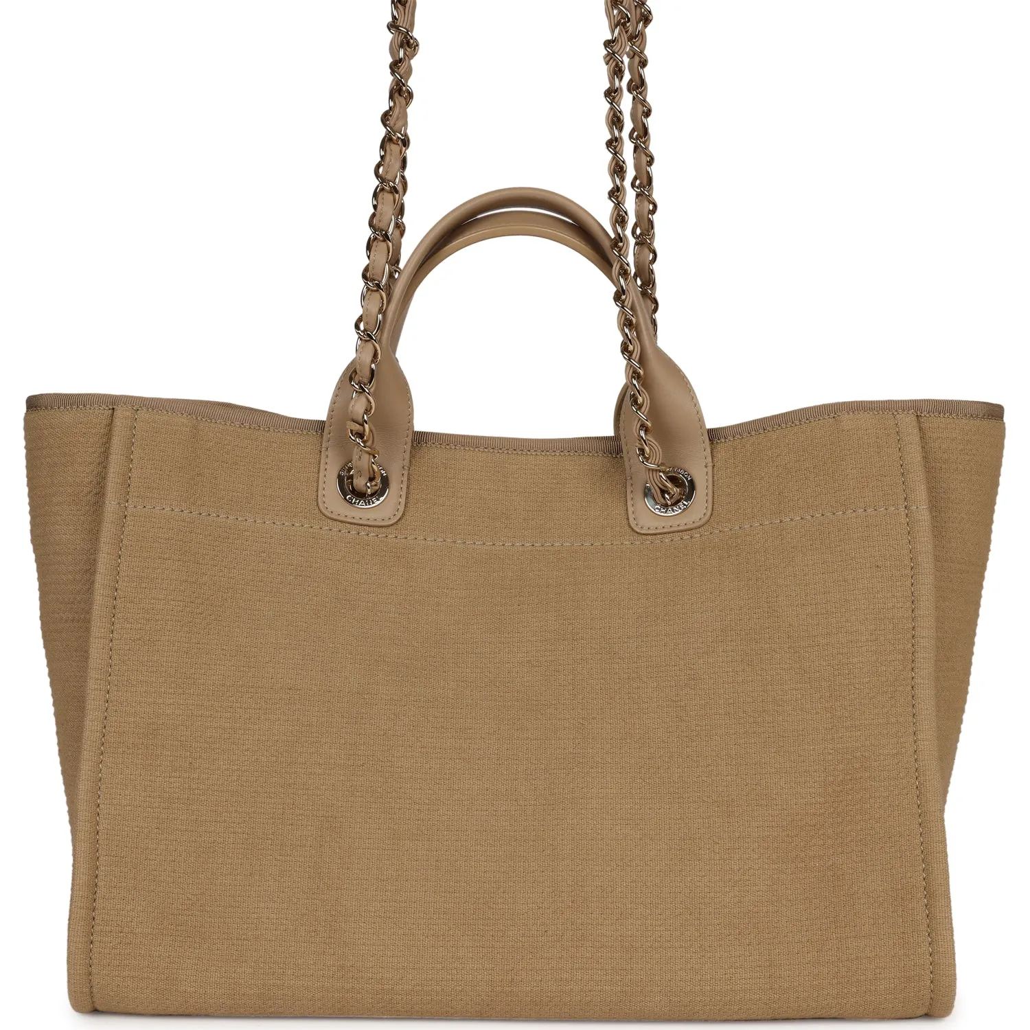 Chanel Large Deauville Shopping Tote Beige Canvas Gold Hardware