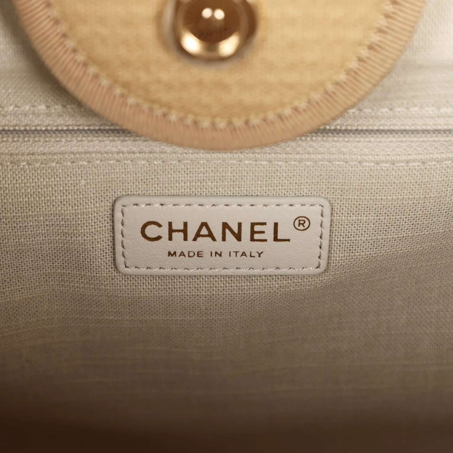 Chanel Large Deauville Shopping Tote Beige Canvas Gold Hardware