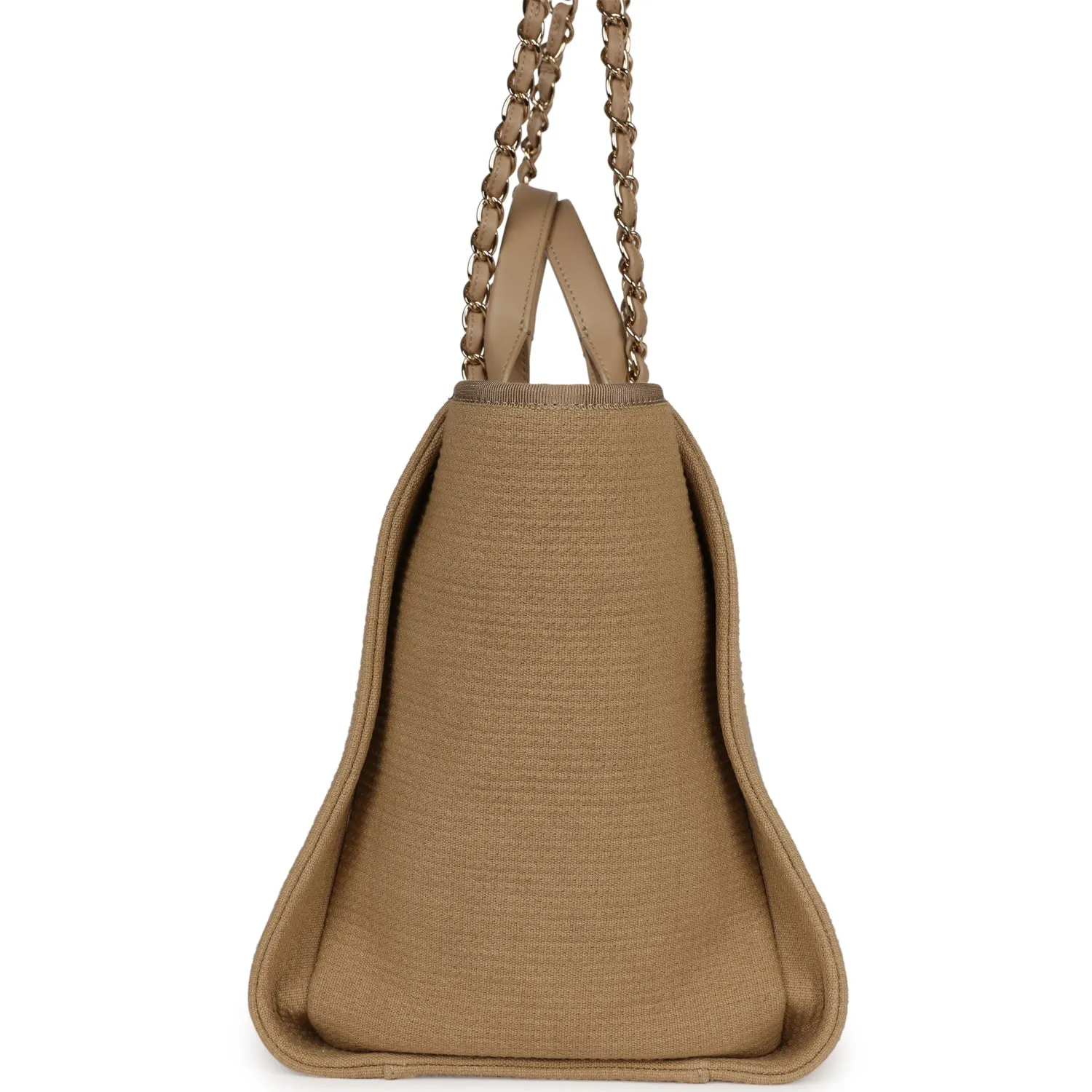 Chanel Large Deauville Shopping Tote Beige Canvas Gold Hardware