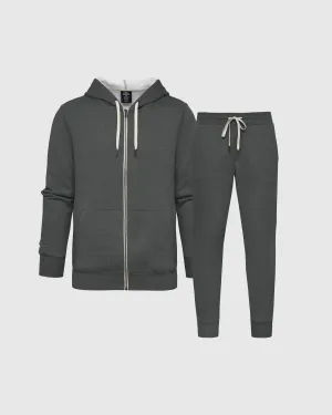 Charcoal Heather Gray Fleece Zip Hoodie and Jogger Set