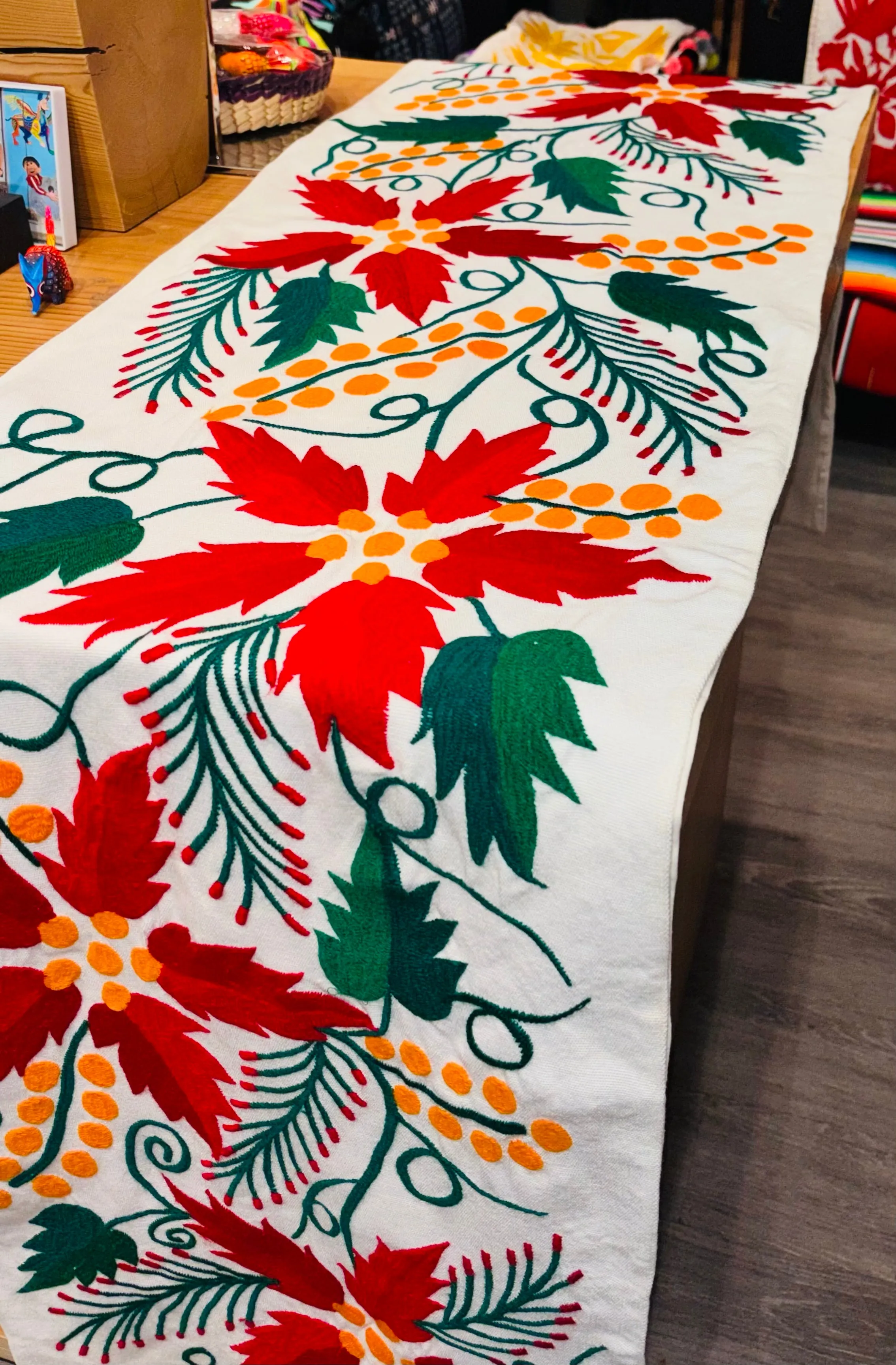 Christmas Poinsettias Guatemalan Table Runner