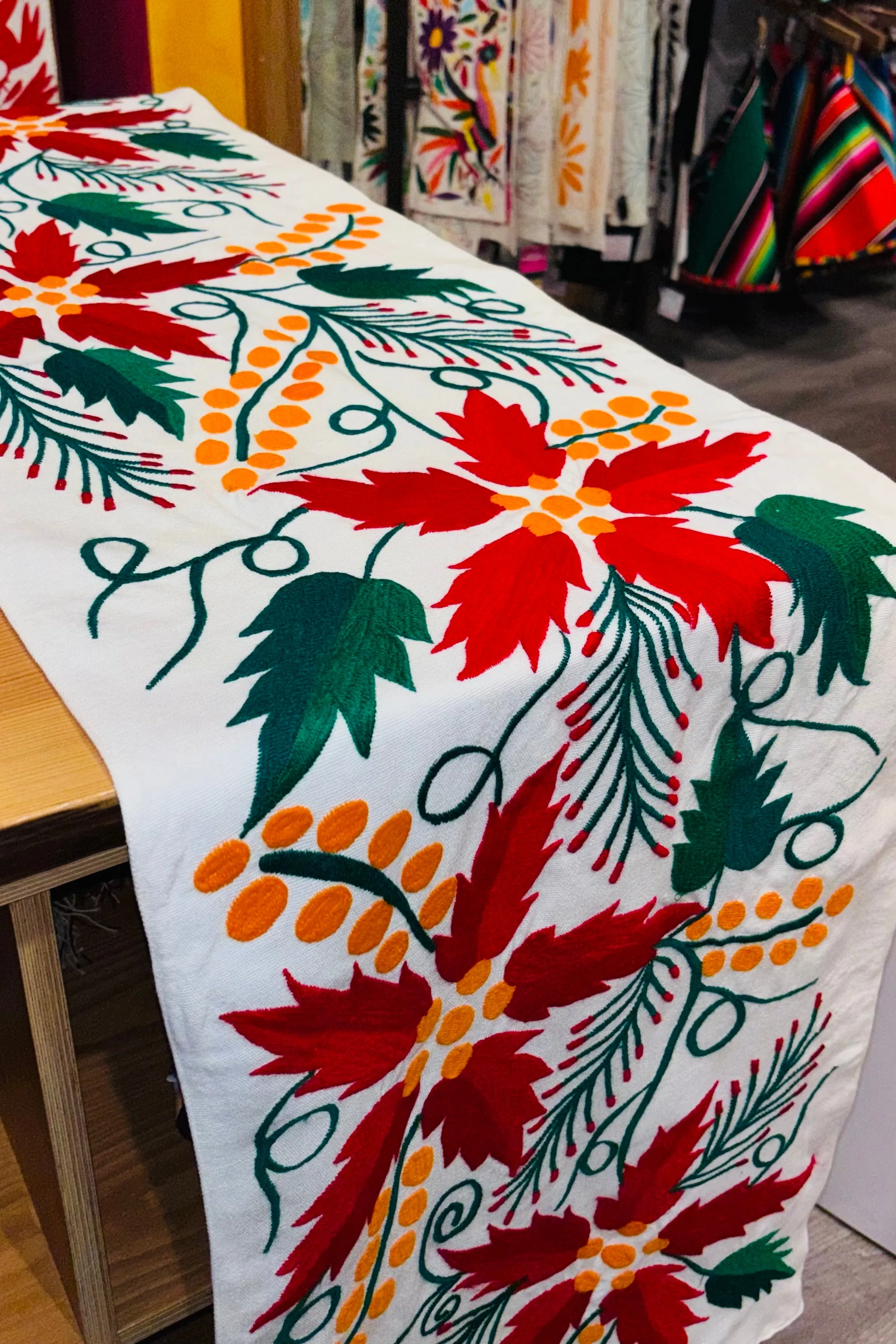 Christmas Poinsettias Guatemalan Table Runner