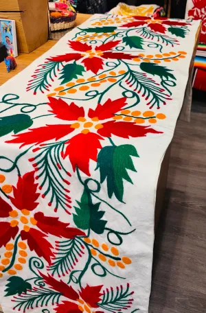 Christmas Poinsettias Guatemalan Table Runner