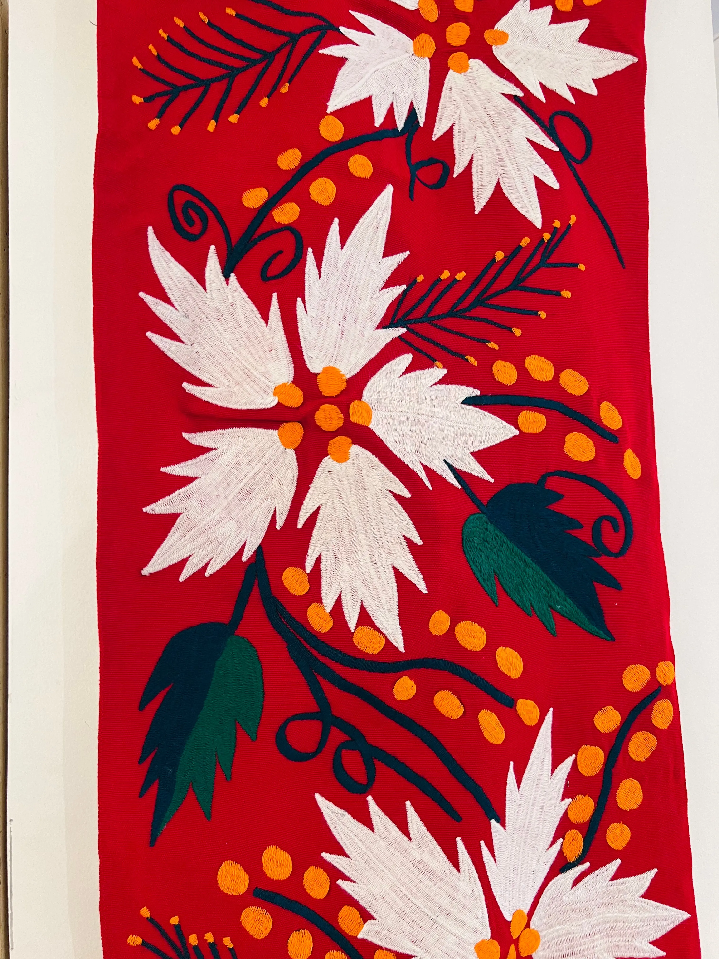 Christmas Poinsettias Guatemalan Table Runner