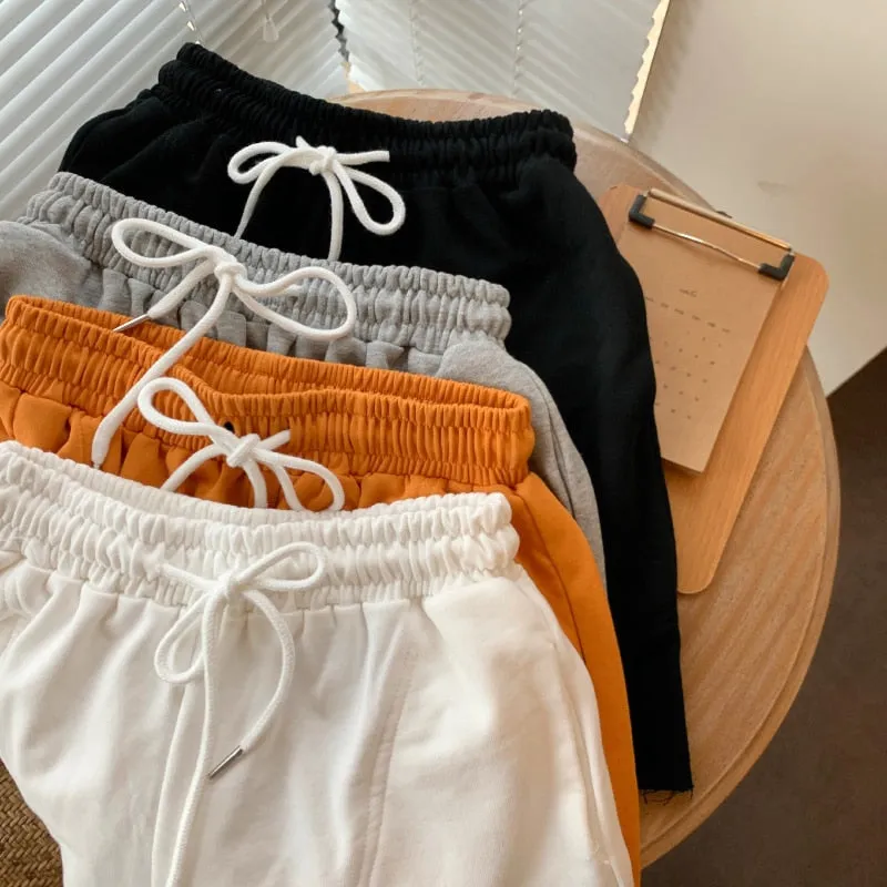 Cotton Women Sweat Shorts Loose Summer Elastic Waist Jogger Wide Leg Shorts Casual Solid Pockets Girls Biker Shorts Fashion