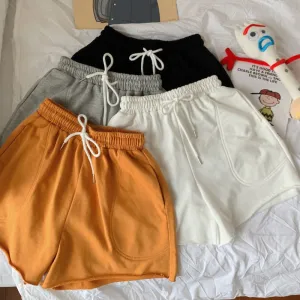 Cotton Women Sweat Shorts Loose Summer Elastic Waist Jogger Wide Leg Shorts Casual Solid Pockets Girls Biker Shorts Fashion