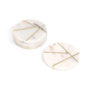 Decorative Round Marble and Brass Coasters White- Set Of 4