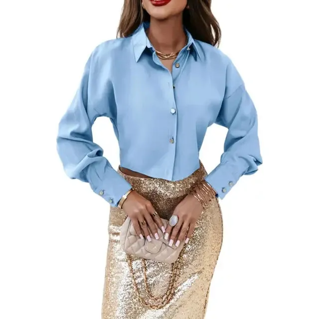 Elegant Solid Color Women's Cardigan Blouse