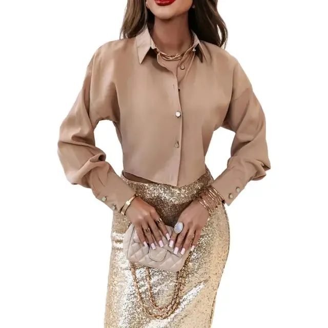Elegant Solid Color Women's Cardigan Blouse