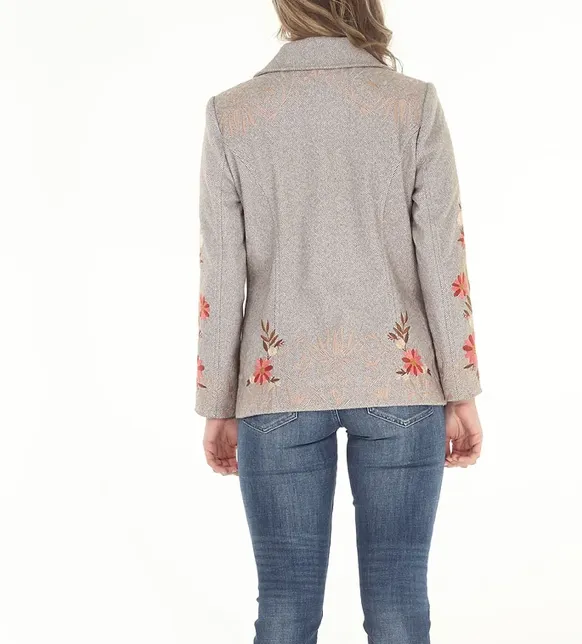Embroidered Herringbone Blazer