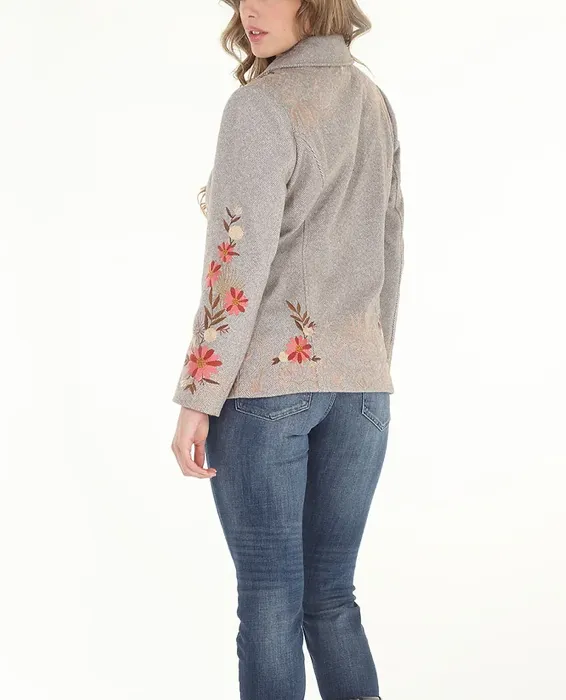 Embroidered Herringbone Blazer