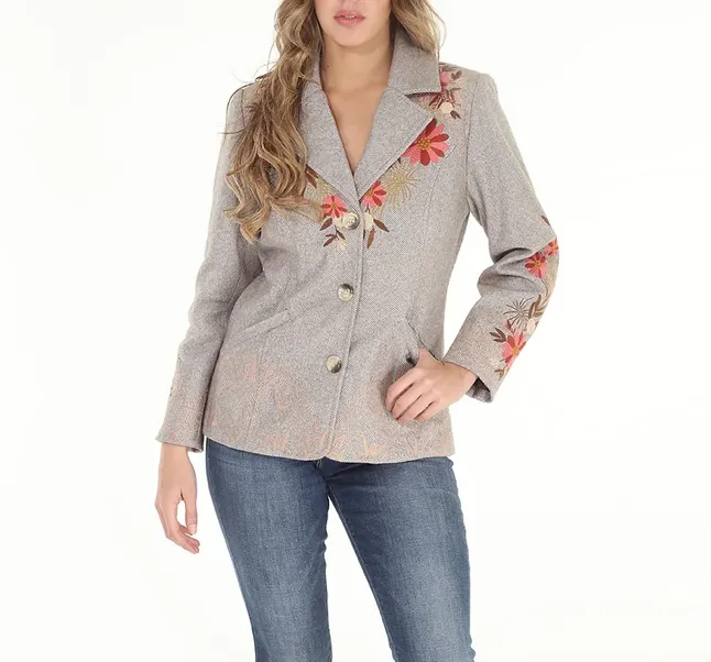 Embroidered Herringbone Blazer