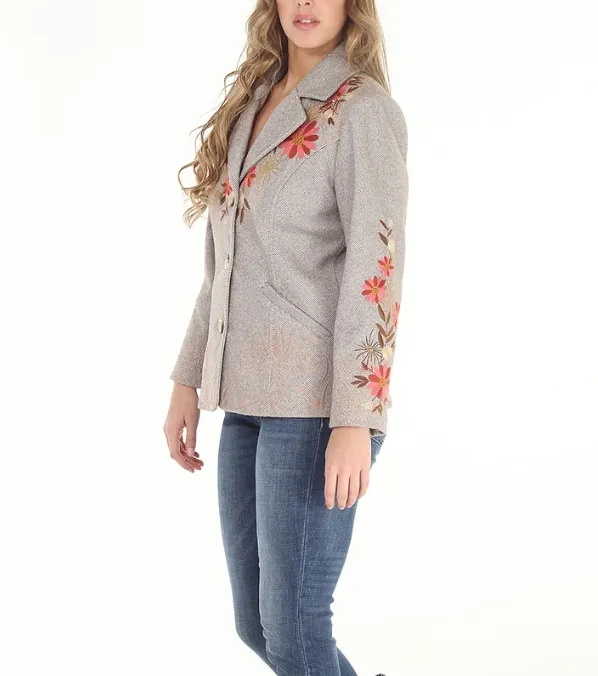 Embroidered Herringbone Blazer