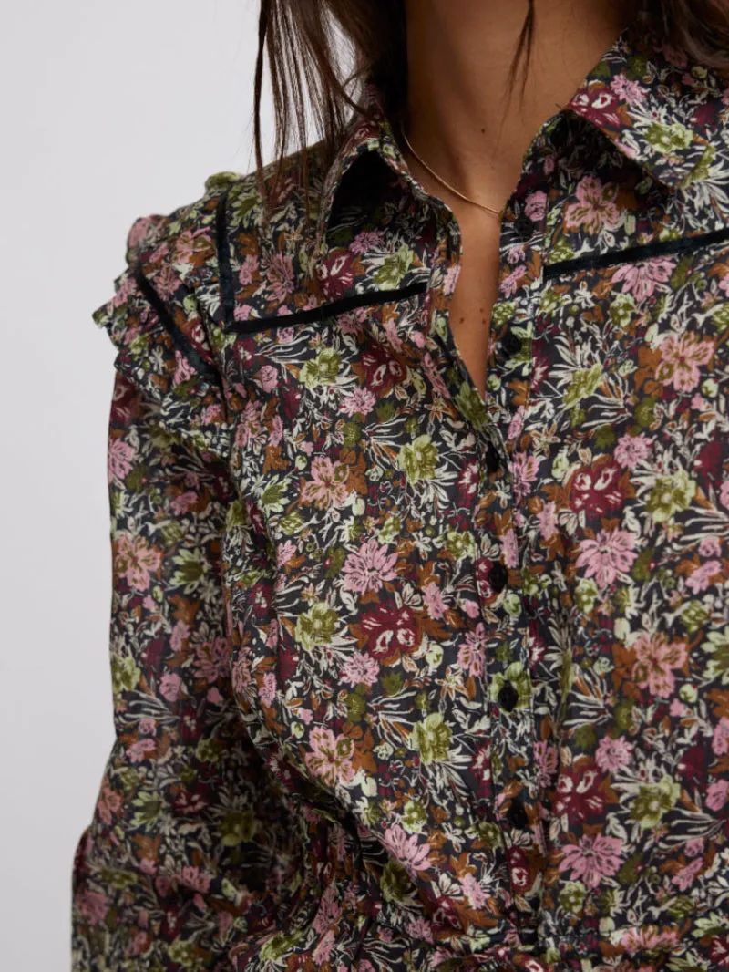 Free People Floral Printed Daybreak Blouse - Black