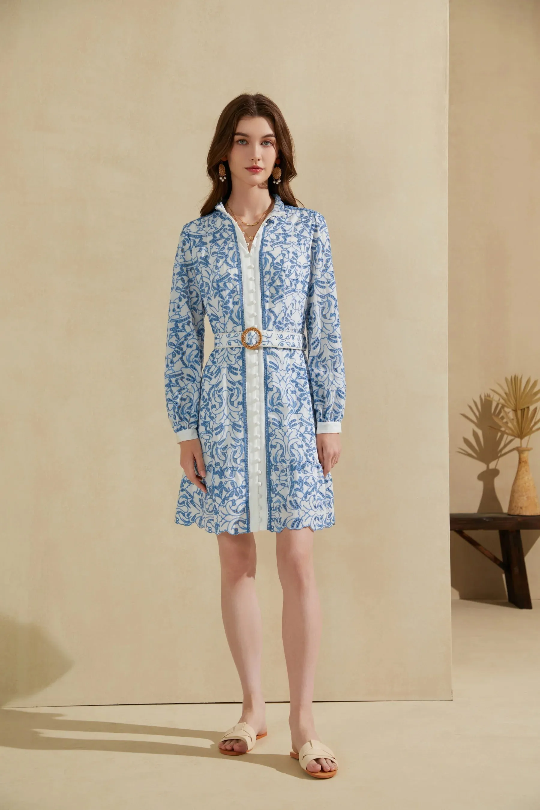 GDS Naomi Belted Short Zip Dress | Blue
