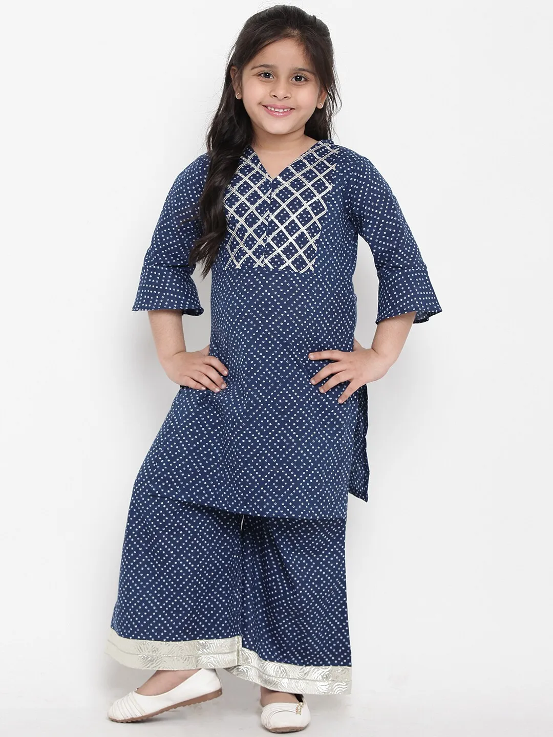 Girls Blue Printed Kurta With Palazzos
