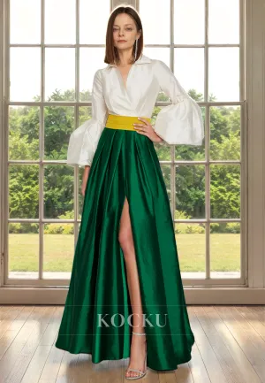 Gorgeous & Charming Long sleeves A-Line Split Satin Cocktail Mother of the Bride Dress