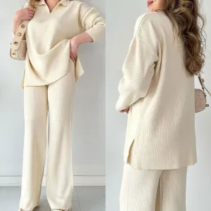 🎁Hot Sale 50% OFF🎁V-Neck Casual Slit Knitted Two-Piece Set