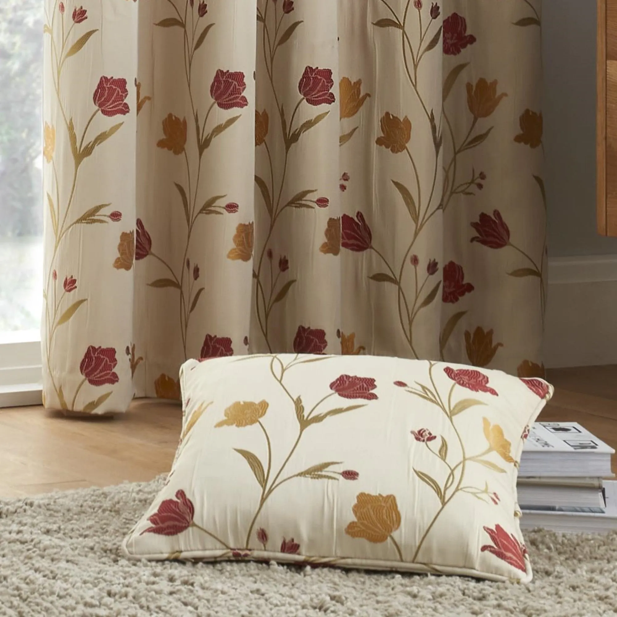 Juliette Filled Cushion by Curtina in Natural & Red  43 x 43cm